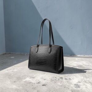 Elegant Black Crocodile-Embossed Tote Bag